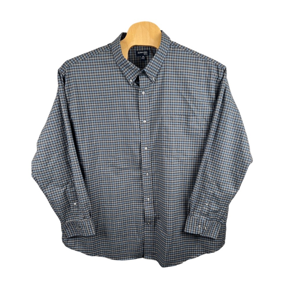 St. John’s Bay Men’s Long Sleeve Button Down Shirt Gray Blue Micro  Plaid Sz 4XL